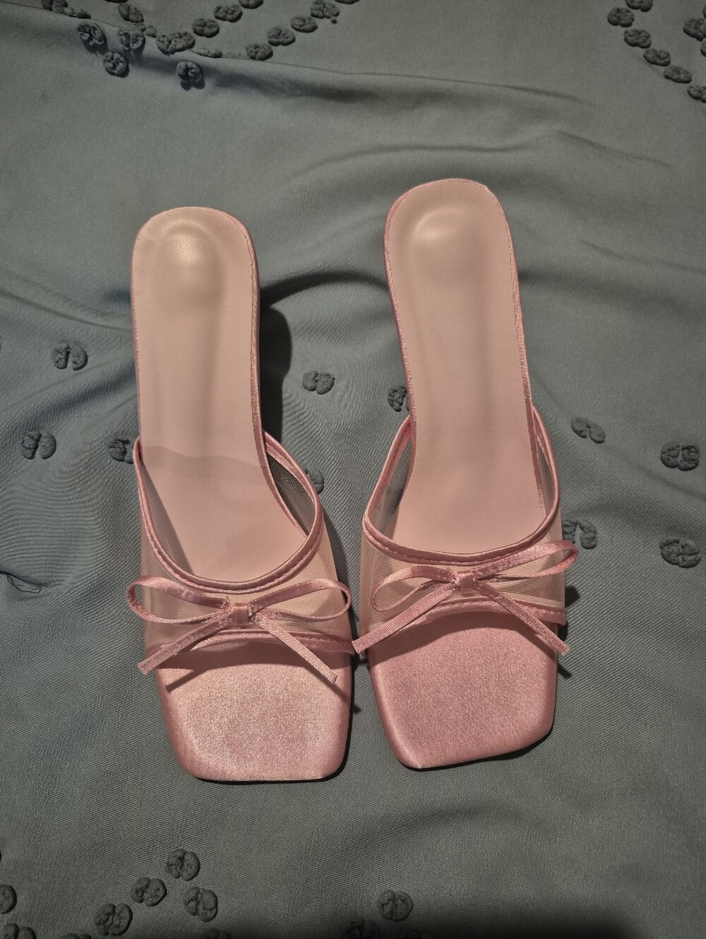 Pink Satin Bow Slide Heels - Women